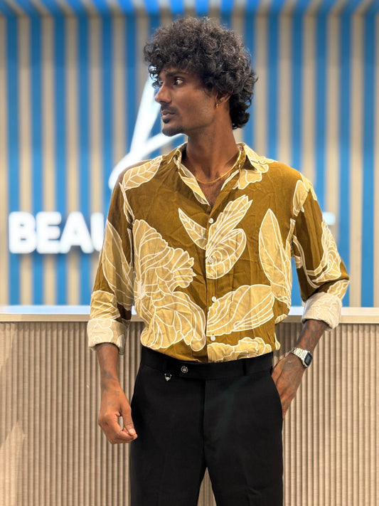 Brown Rayon Viscose Printed Shirt