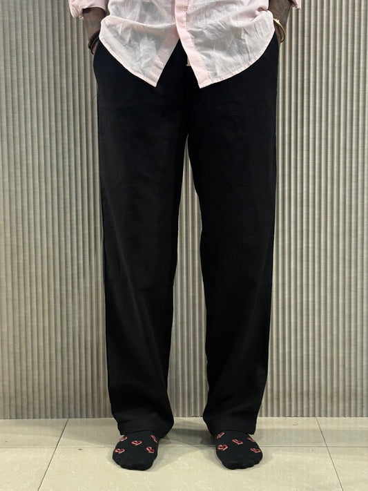 Black Linen Relaxed Fit Draw String Pants