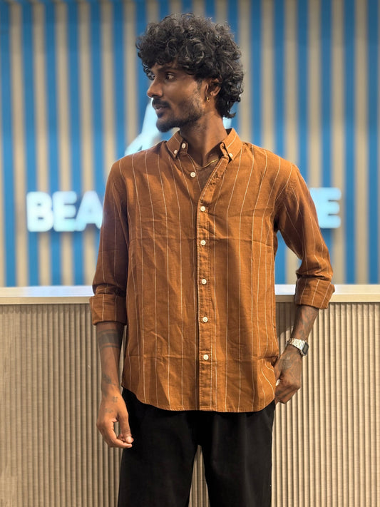 Brown Linen Striped Shirt