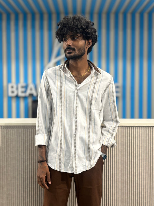 White Cotton Dobby Striped Shirt
