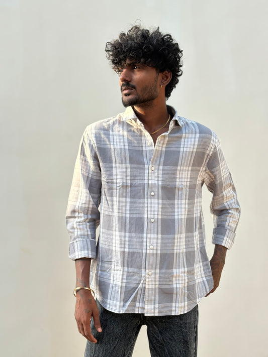Grey Checked Linen Shirt
