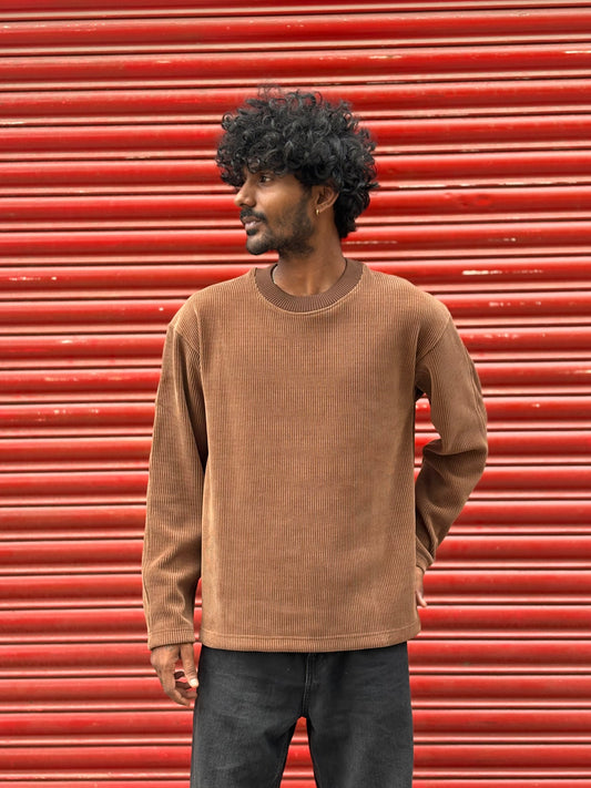 Brown Ribbed Sweatshirt