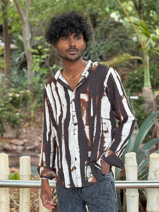 Brown Mandarin Collar Shirt