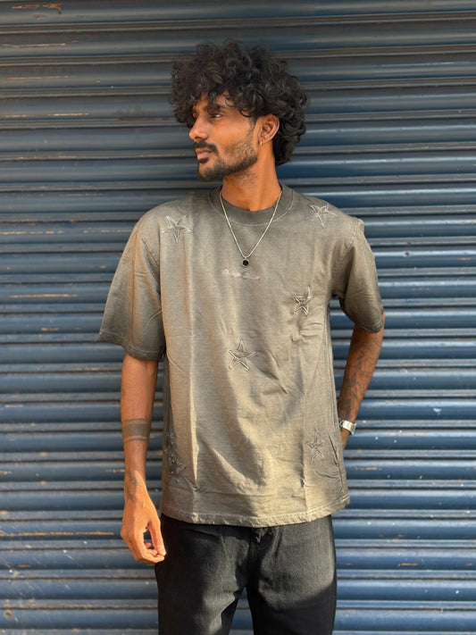 Dark Grey Puff Printed Oversized Tshirt