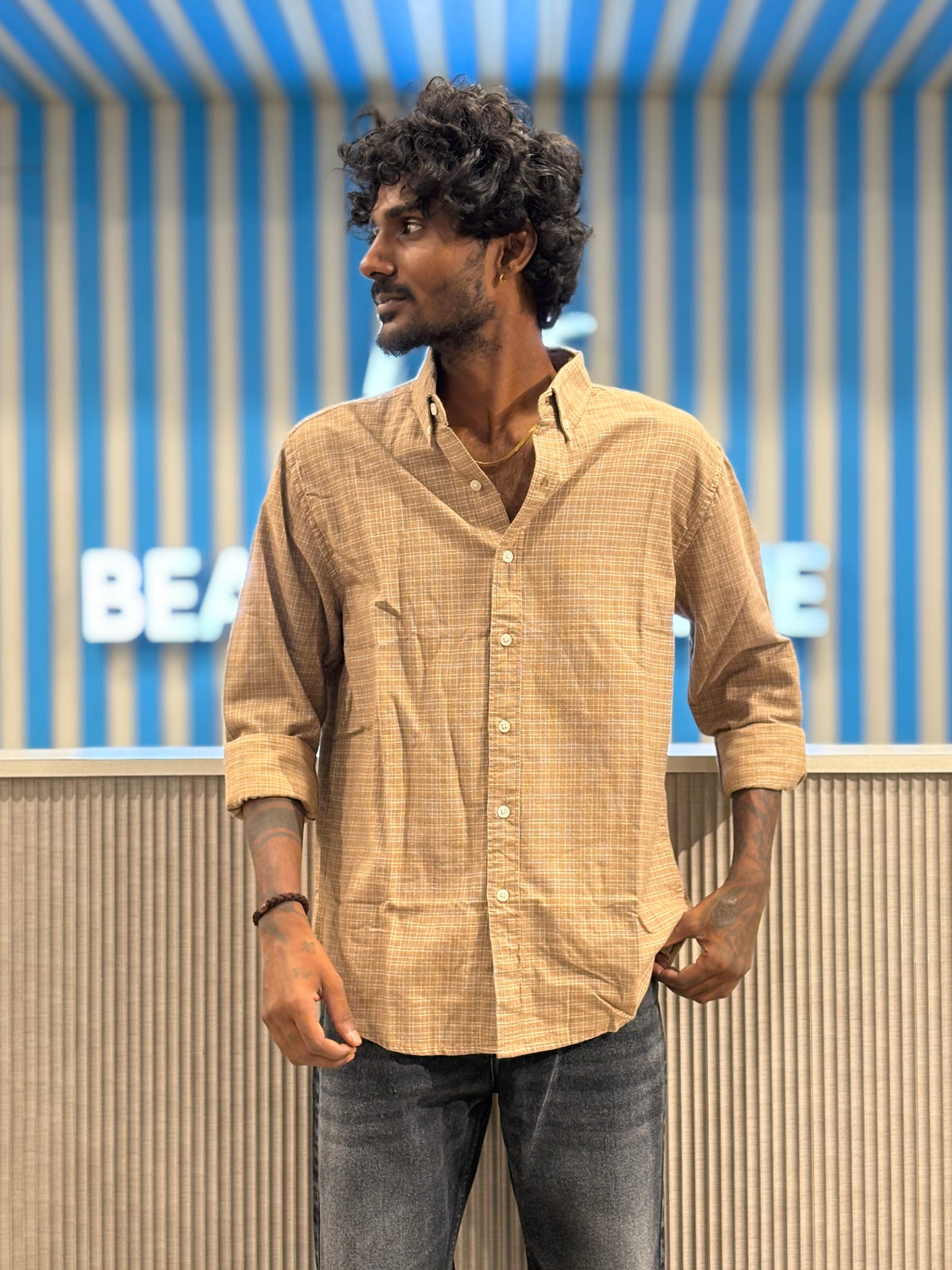 Brown Micro Checked Shirt