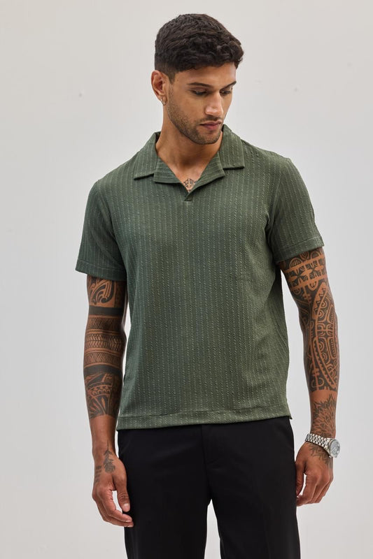 Green Textured Cuban T-shirt