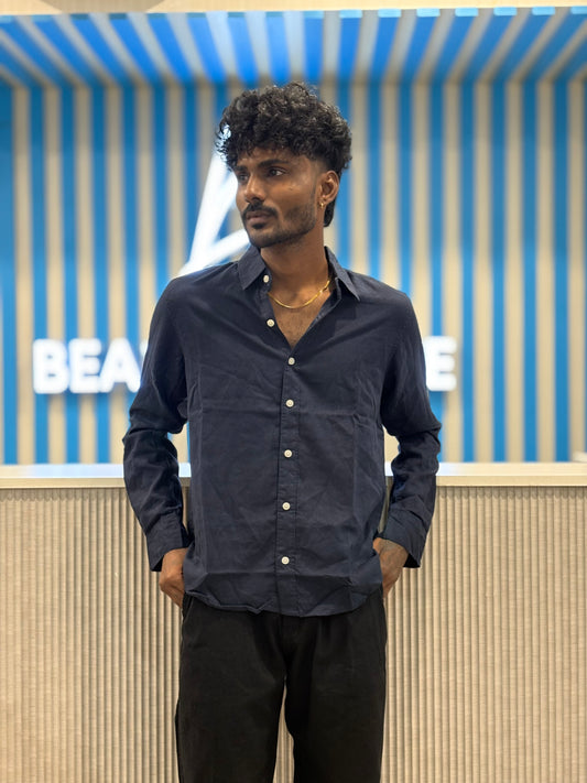 Navy Blue Linen Shirt