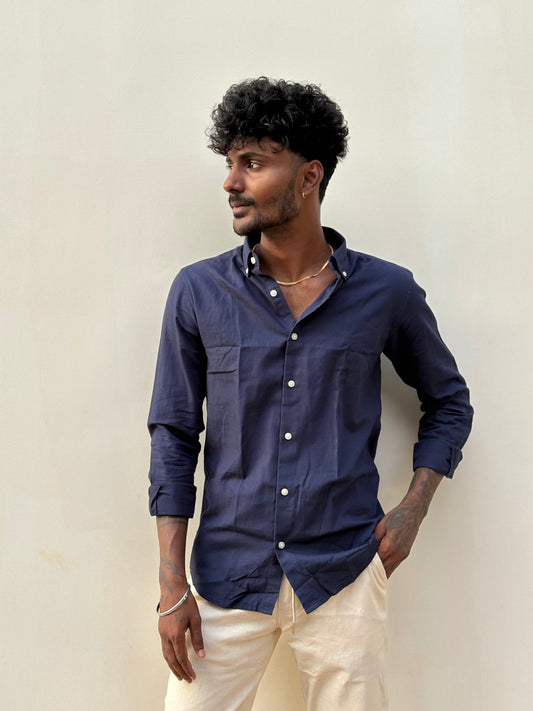 Navy Blue Linen Shirt