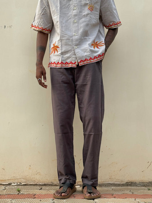Dark Brown Relax Fit Linen Pants