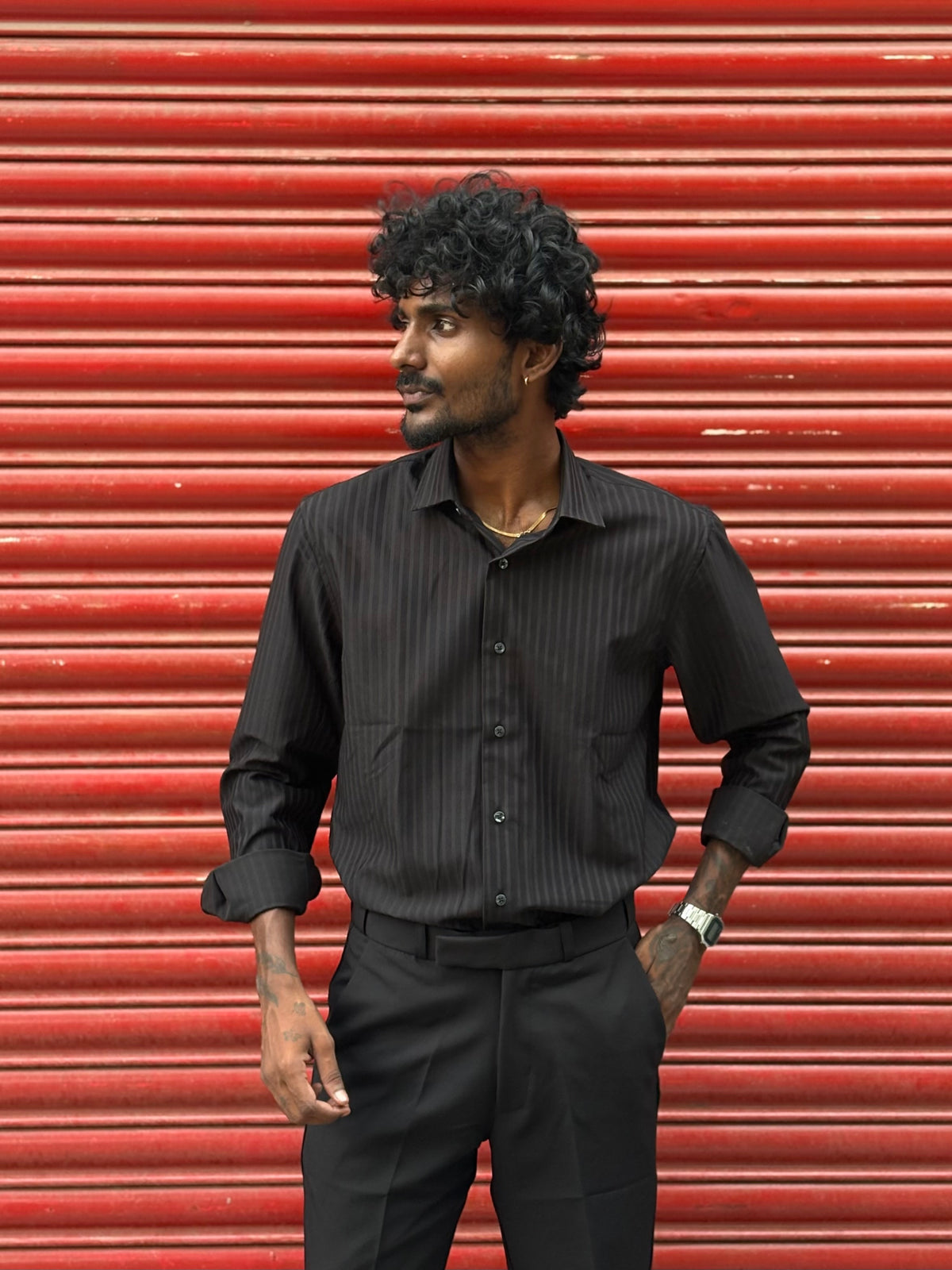 Black Self Striped Shirt