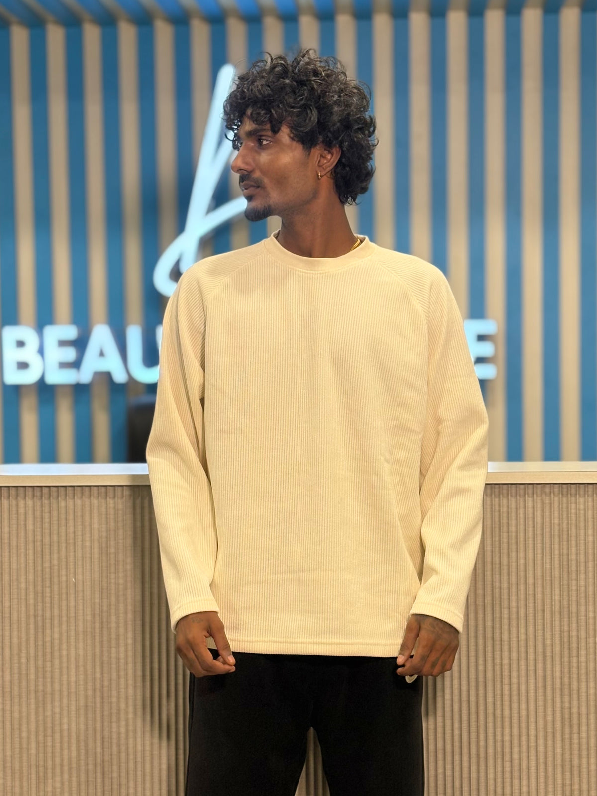 Off White Ribbed Sweatshirt