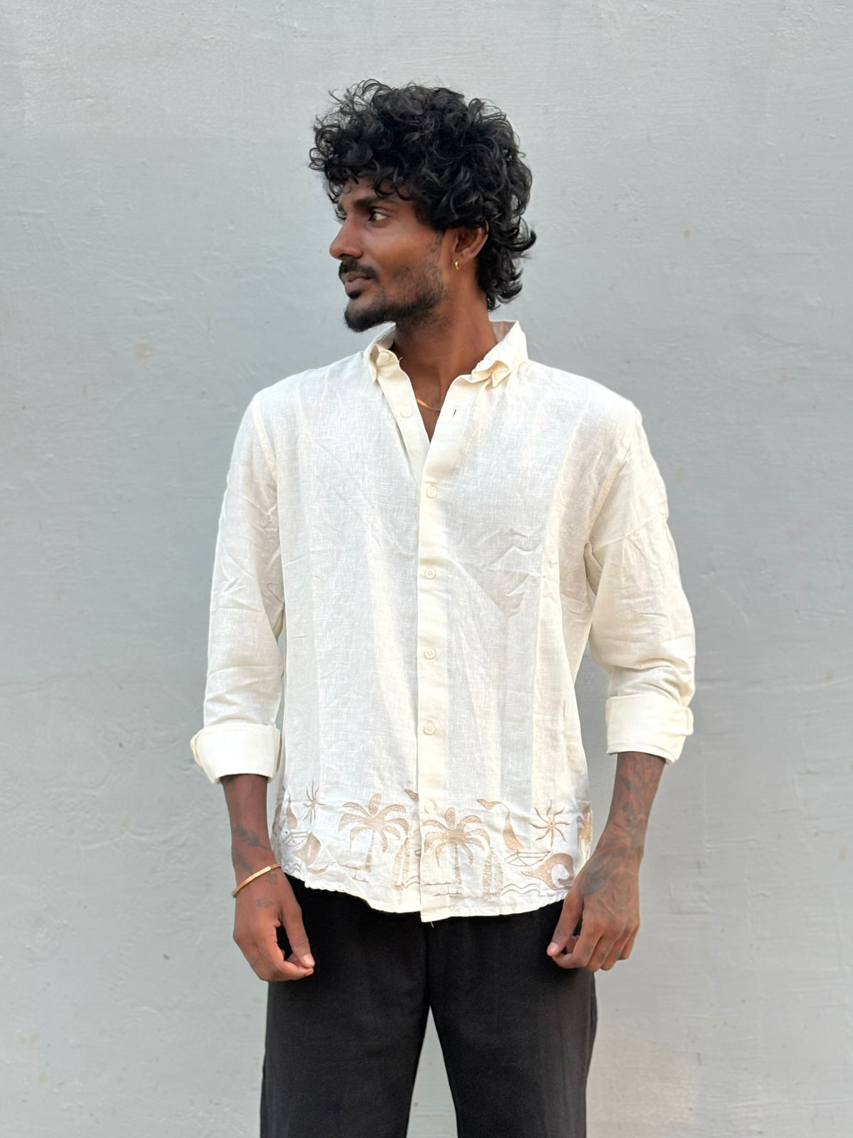 Off White Bottom Embroidery Shirt