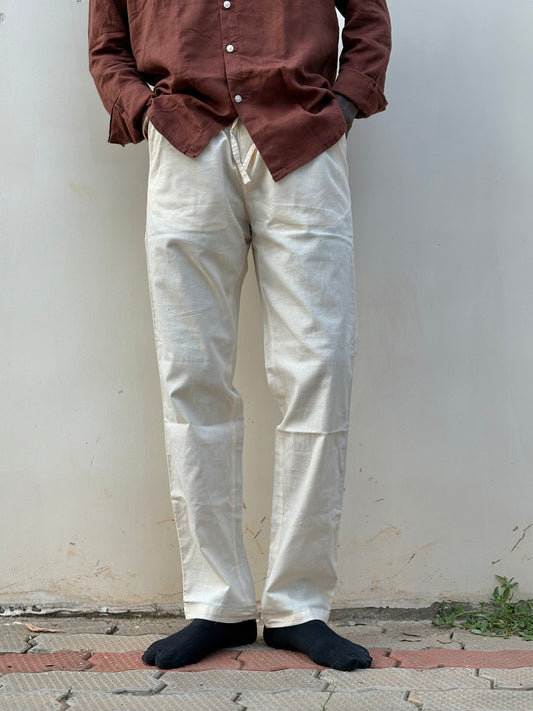 Beige Linen Relaxed Fit Draw String Pants