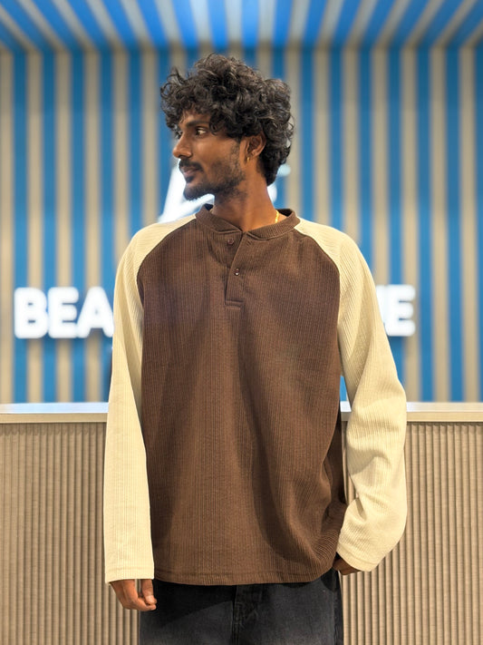 Brown Henley Ribbed Tshirt
