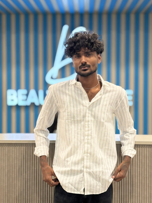 White Linen Striped Shirt