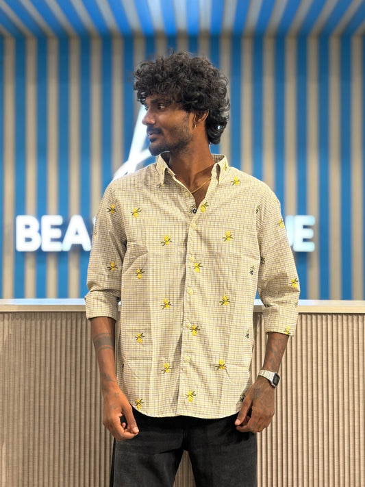 Yellow Embroidery Checked Shirt