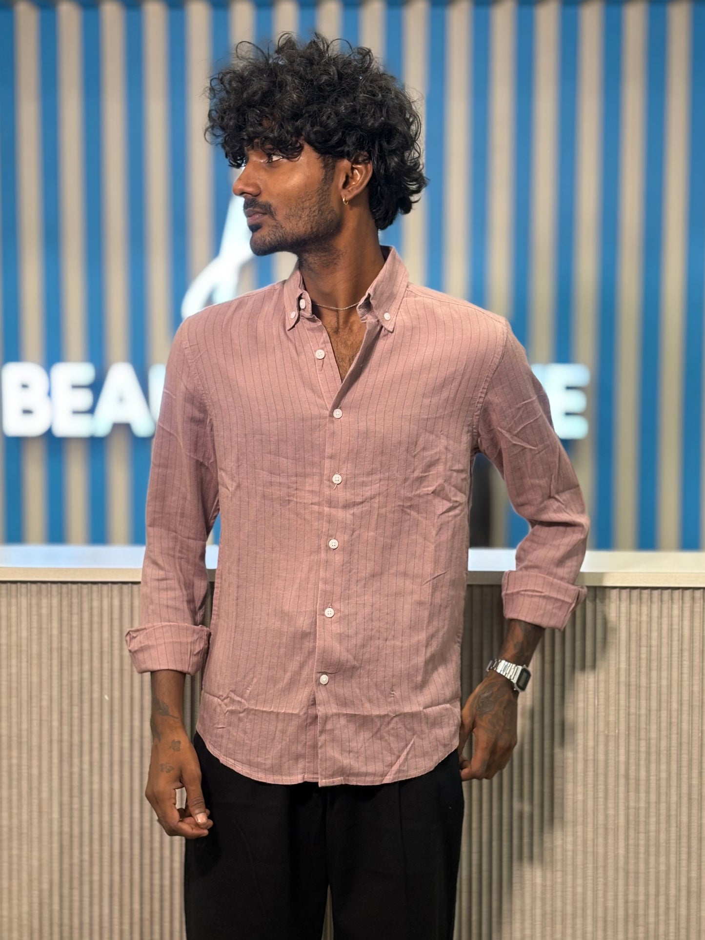 Pink Linen Striped Shirt