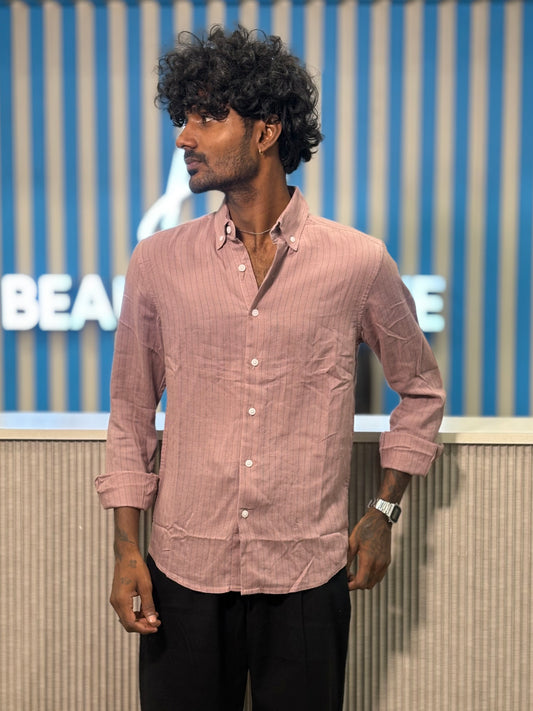 Pink Linen Striped Shirt