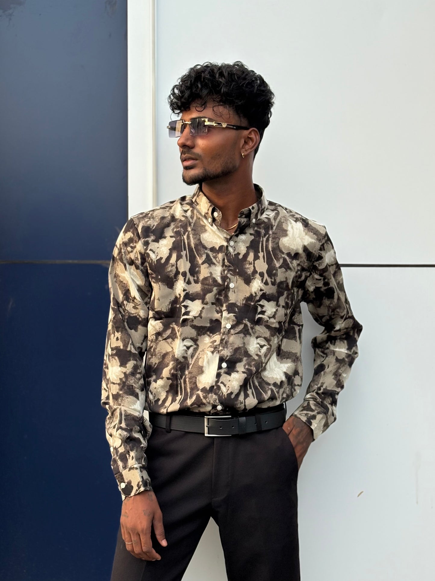 Brown And Beige Imported Rayon Viscose Shirt
