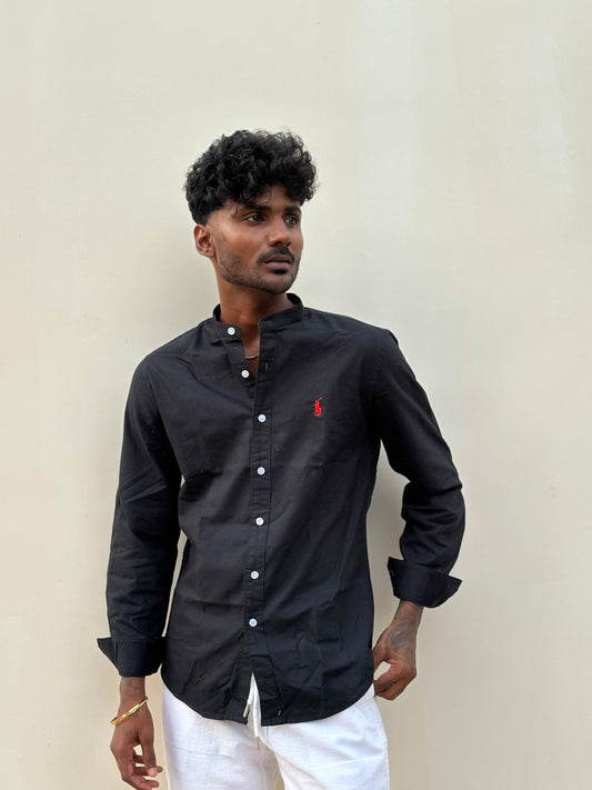 Black Mandarin Collar Shirt