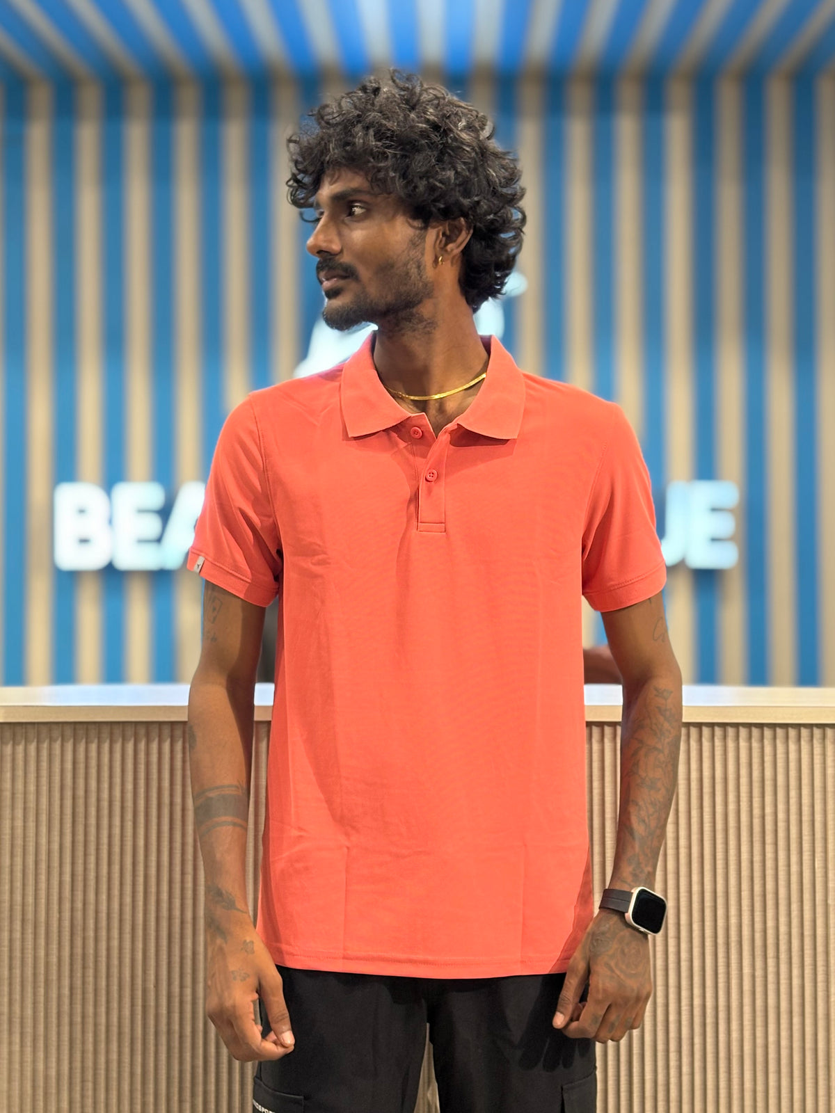 Coral Orange Honeycomb Polo Tshirt