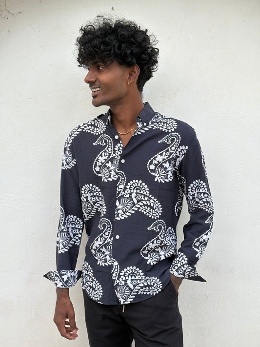 Dark Blue Rayon Viscose Shirt