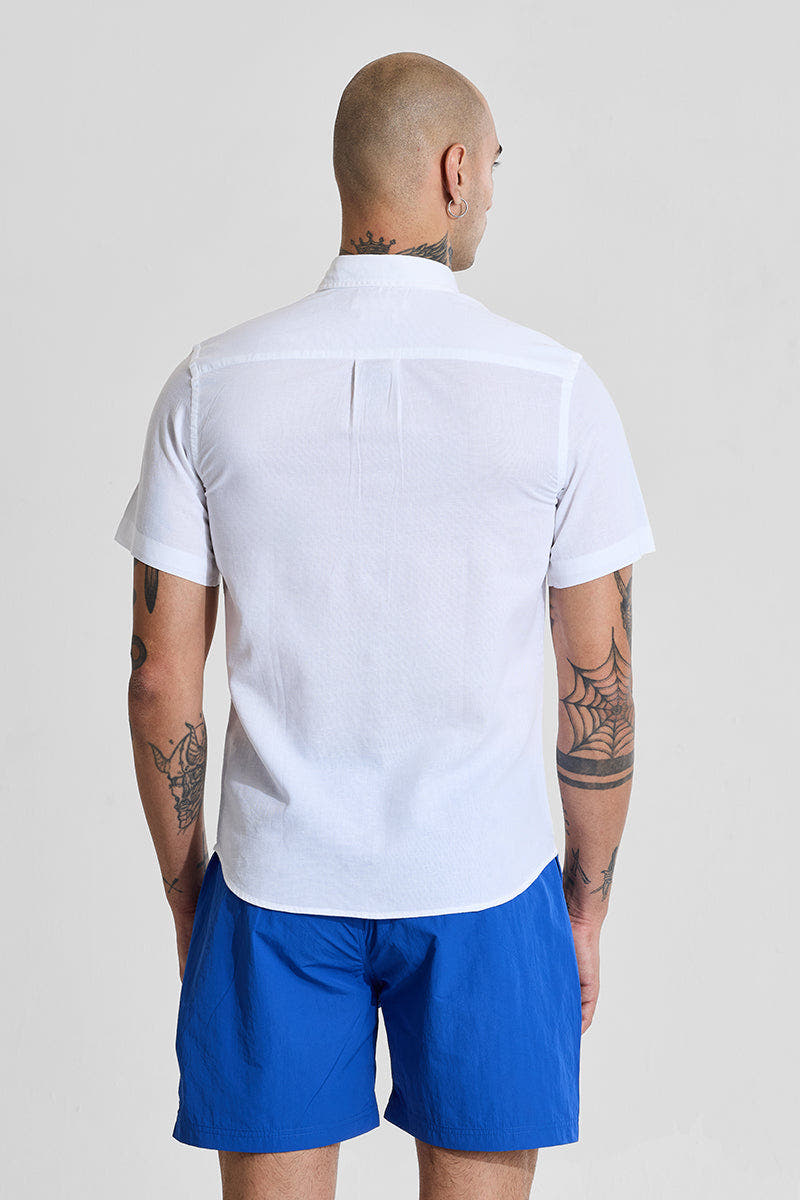 White Linen Blend Slim Fit Shirt