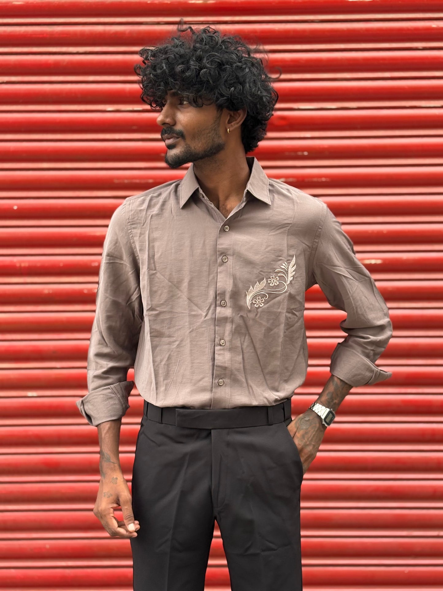 Brown Embroidery Shirt