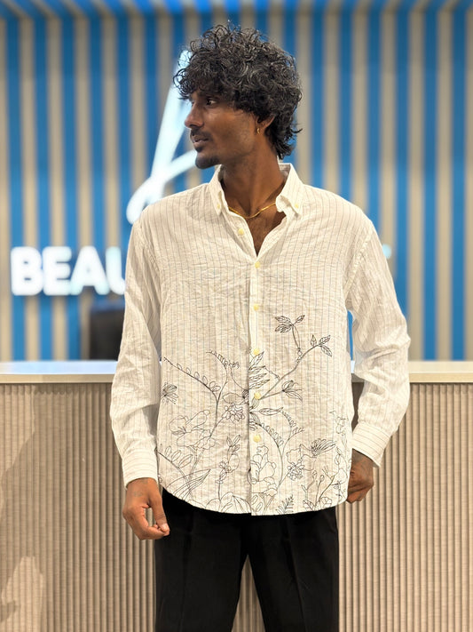 White Striped Embroidery Shirt