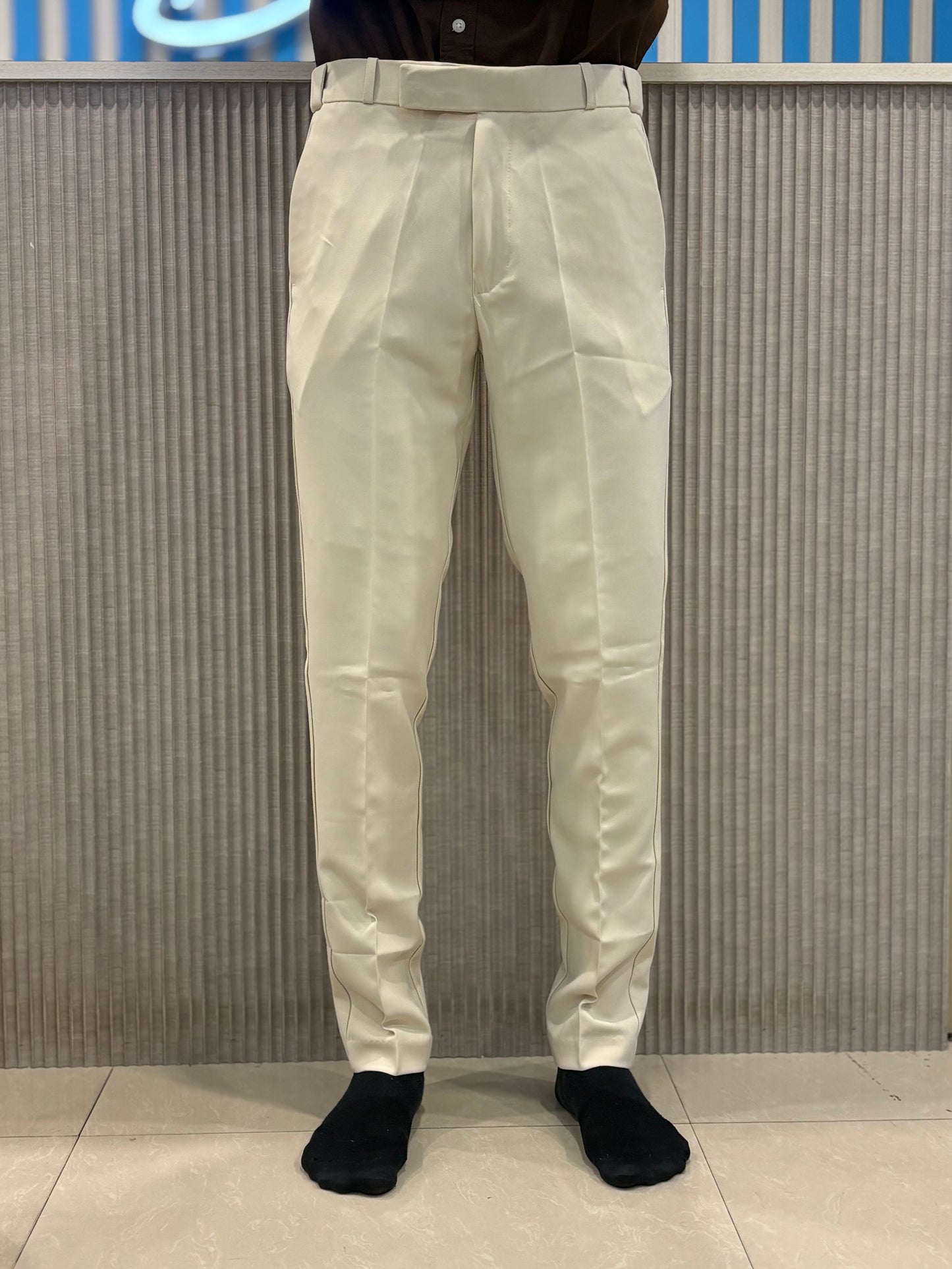 Cream Polo Fit Formal Pants