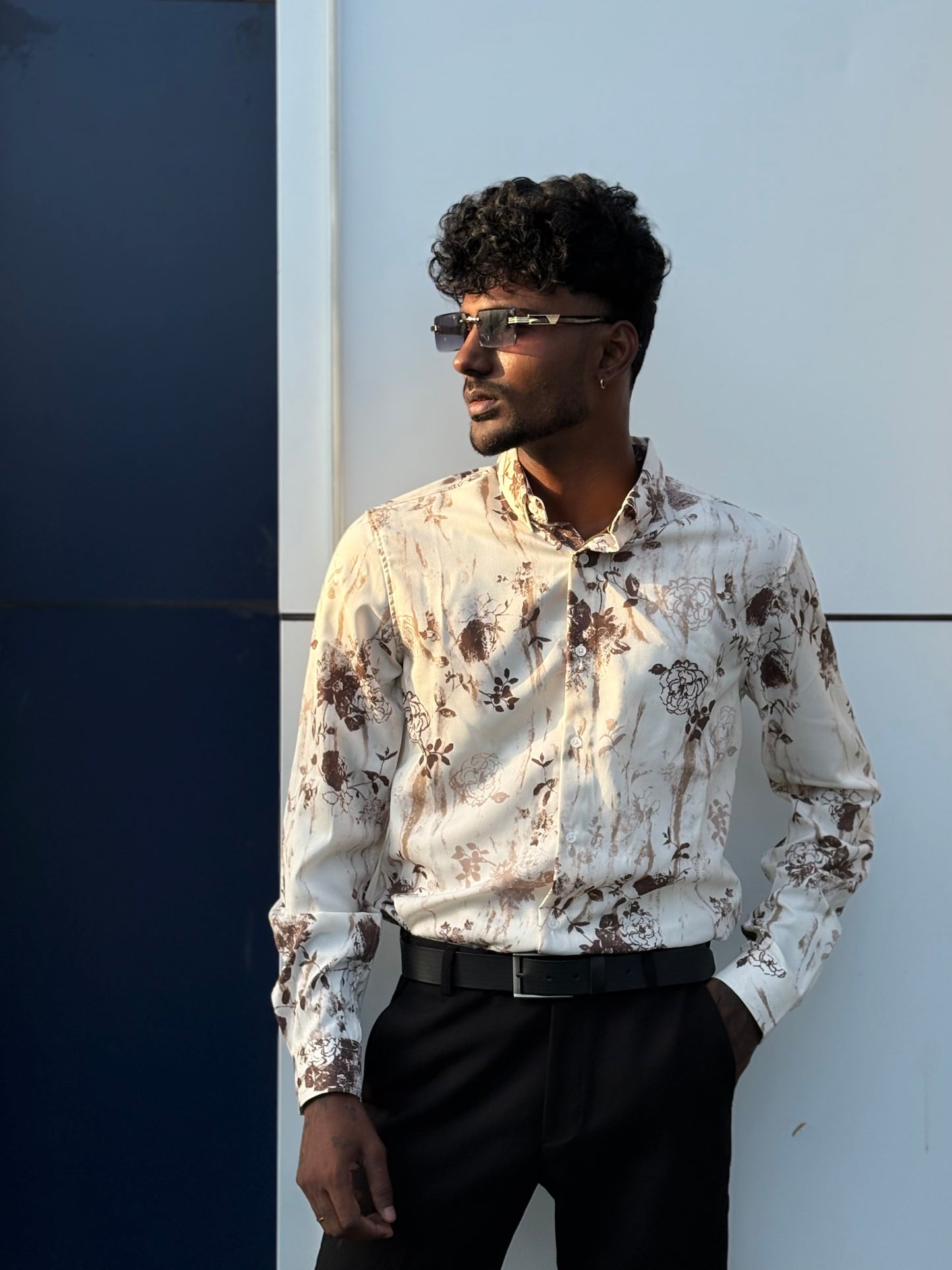White And Brown Imported Rayon Viscose Shirt