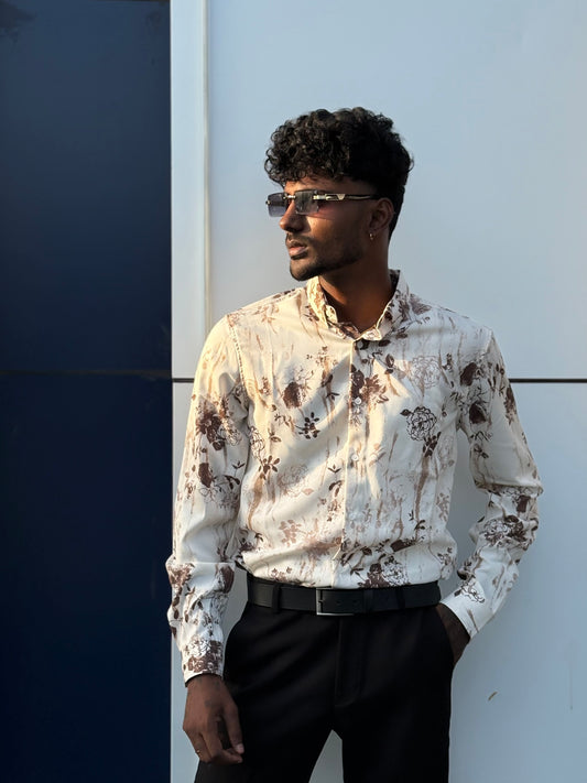 White And Brown Imported Rayon Viscose Shirt