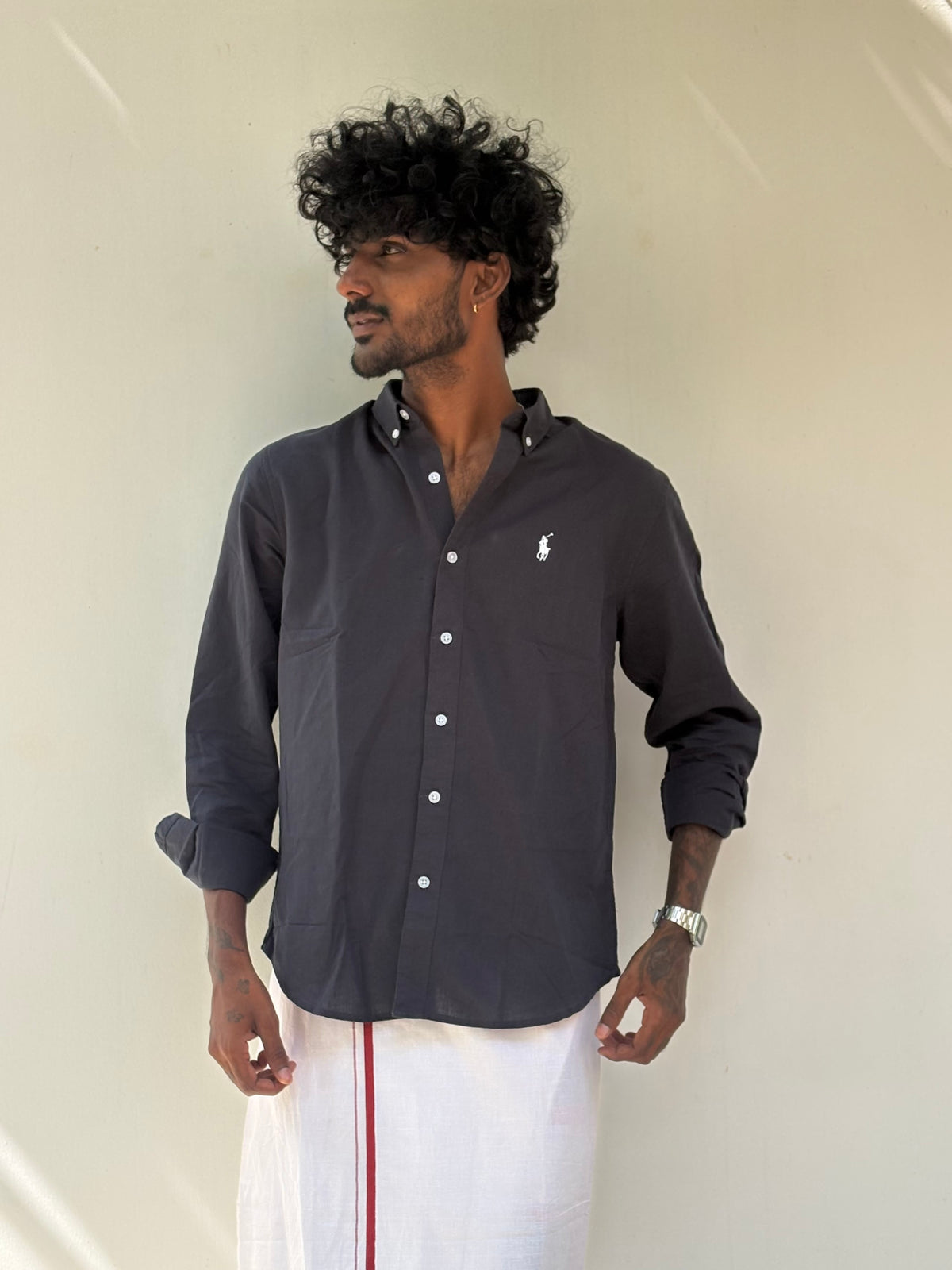 Navy Blue Linen Shirt