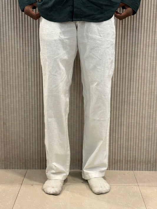 White Linen Relaxed Fit Draw String Pants