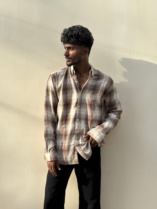 Brown And White Flannel Shirt