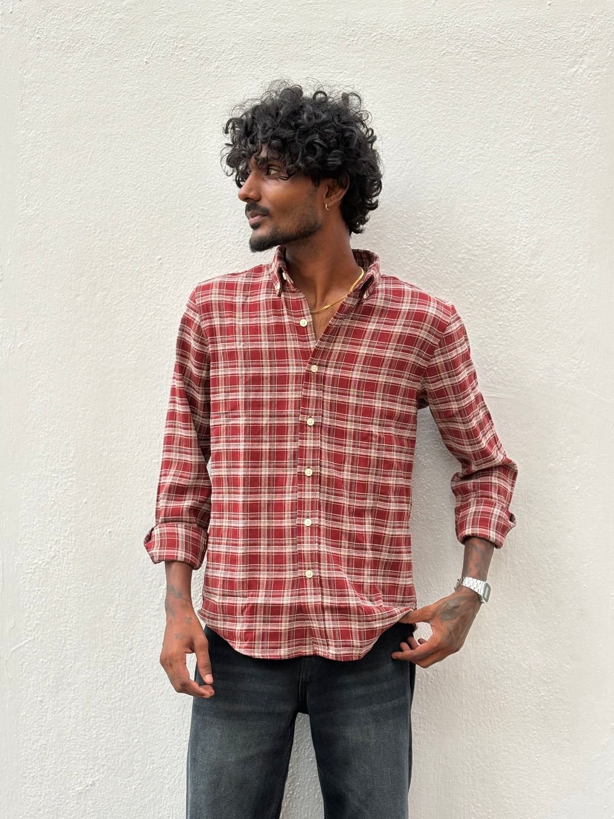 Red Imported Checked Shirt