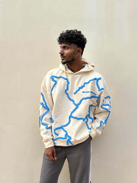 White And Blue Printed Oversized Hoodie