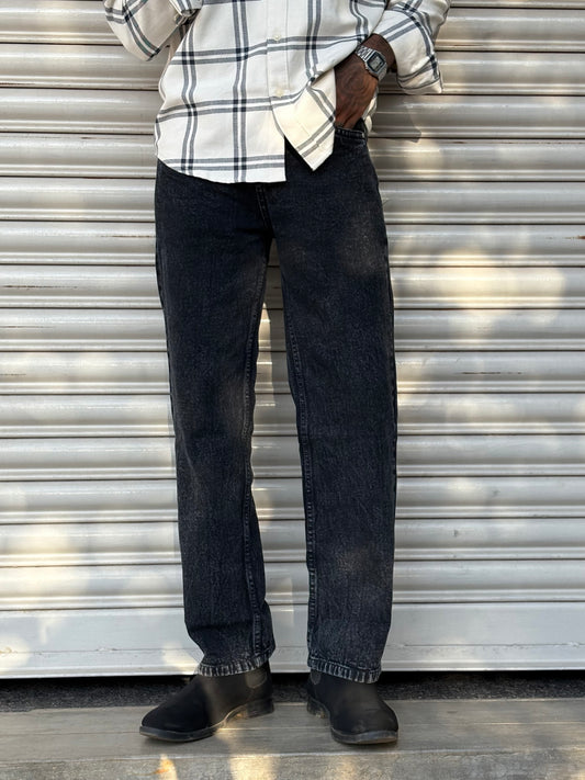 Black Acid Wash Baggy Jeans