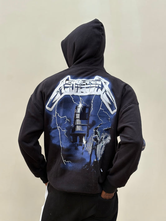 Black Printed Oversized Hoodie