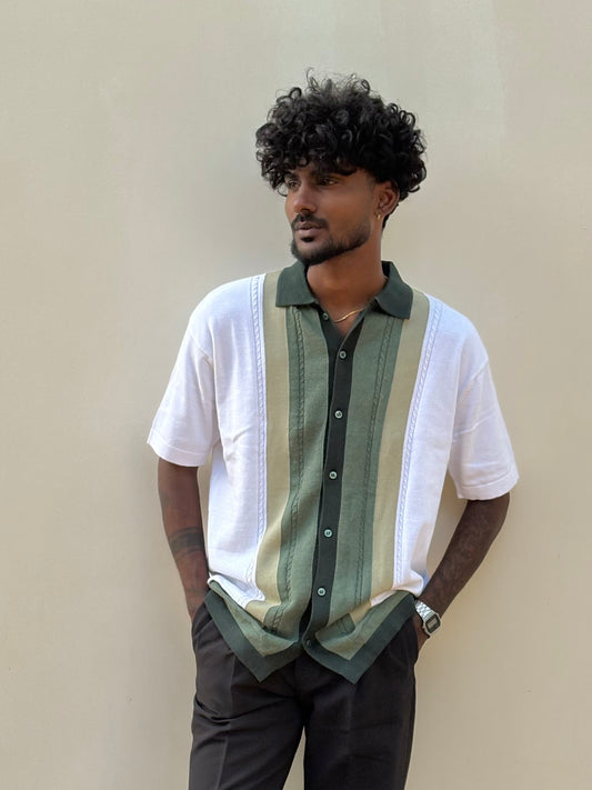 Green Flat Knit Half Sleeve Shirt