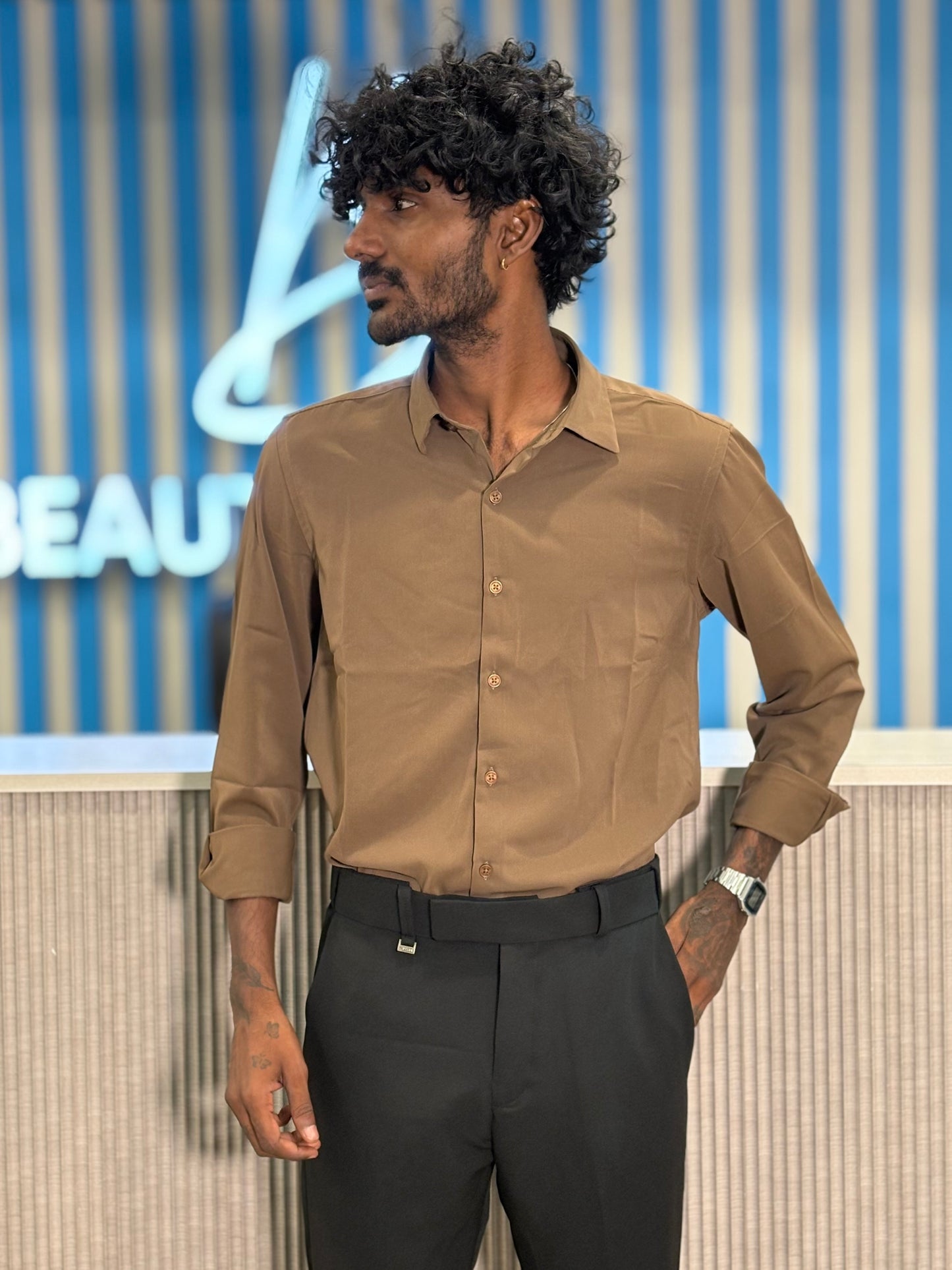 Khaaki Armani Solid Shirt