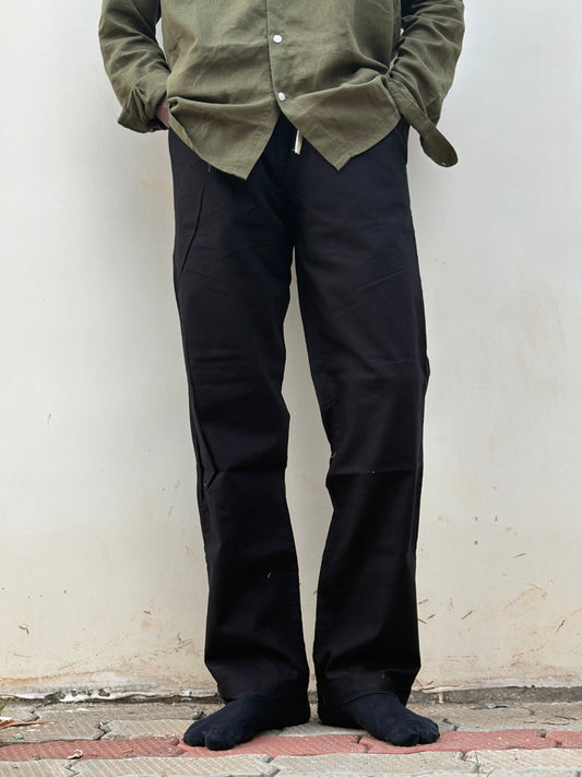 Black Linen Relaxed Fit Draw String Pants