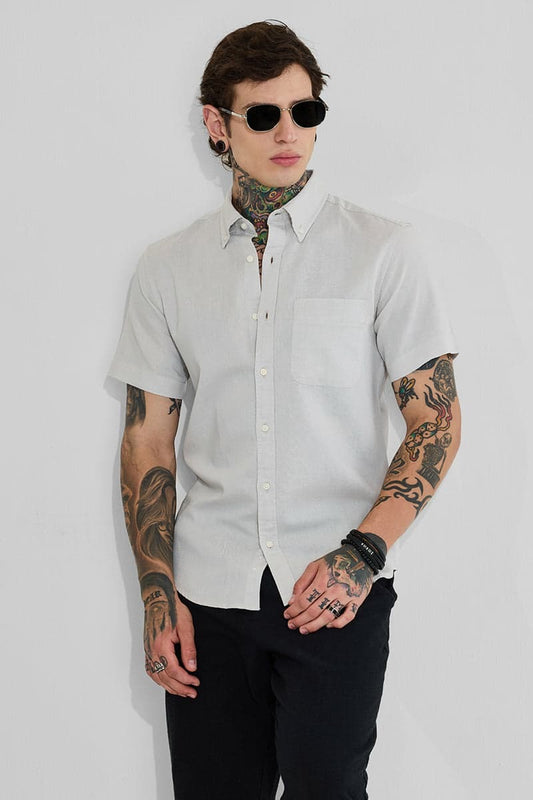 Light Grey Linen Blend Slim Fit Shirt