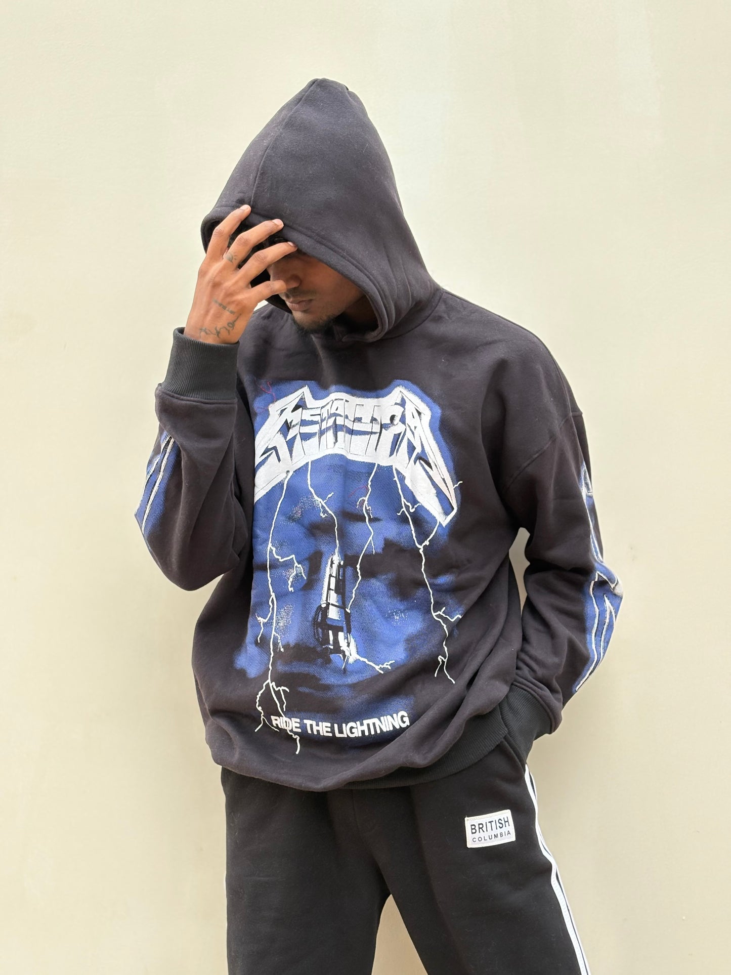 Black Printed Oversized Hoodie
