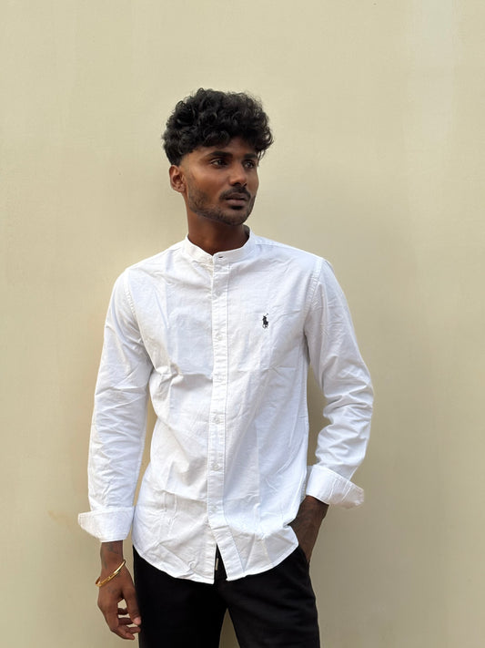 White Mandarin Collar Shirt