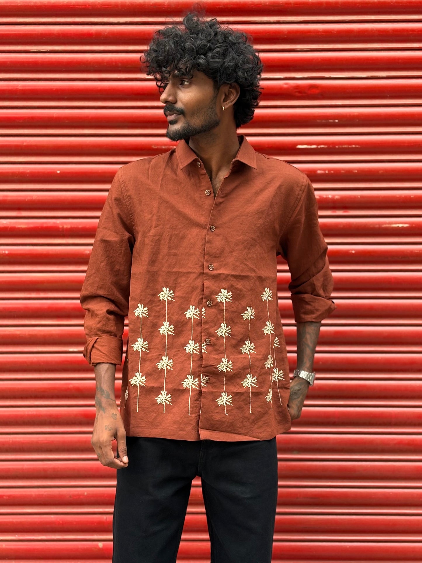 Brown Bottom Embroidery Shirt