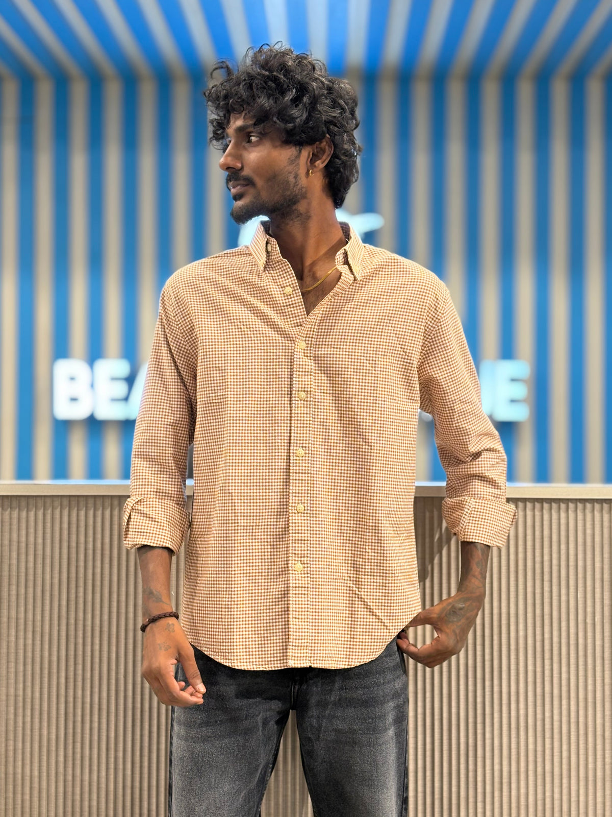 Brown Micro Checked Shirt