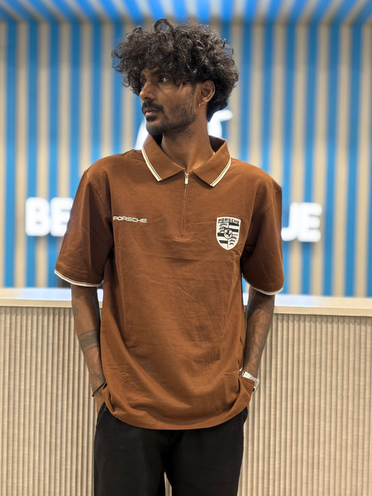 Porshe Brown Zipper Oversized Tshirt