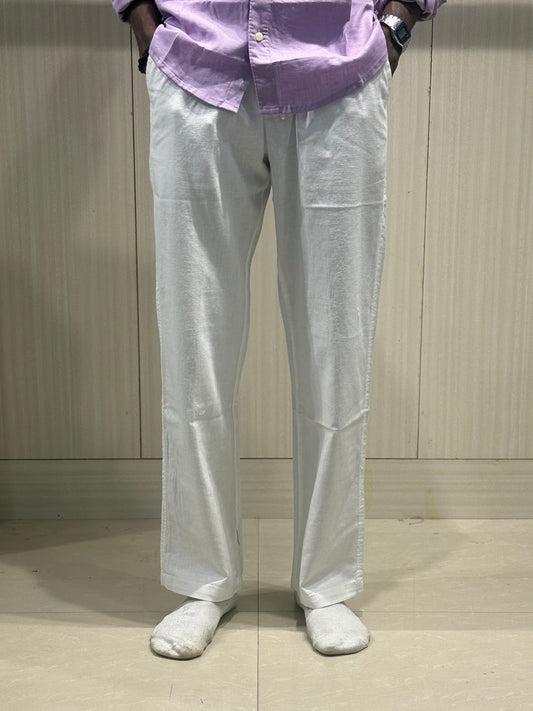White Linen Relaxed Fit Draw String Pants