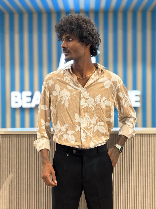 Beige Rayon Viscose Printed Shirt